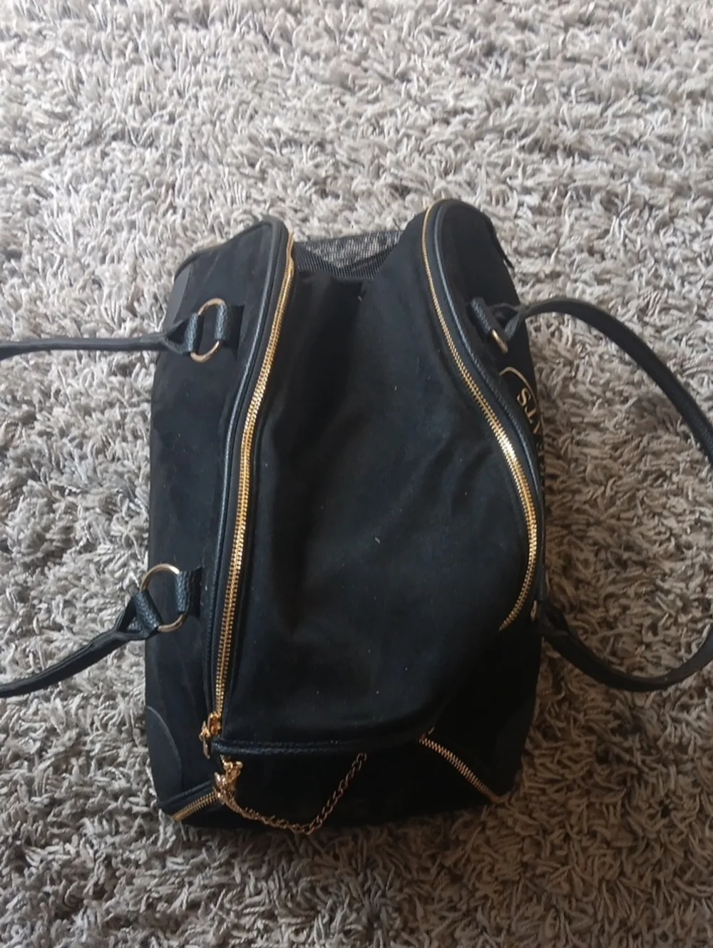 Juicy Couture Black Tote with Gold Crest 'Give Me Treats' Dog Carrier - Picture 2 of 5